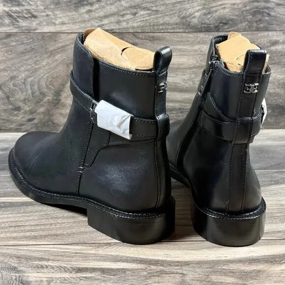 NIB Sam Edelman Nolynn 8M Black Leather Buckle Short Riding Ankle Boots Booties - Picture 11 of 12